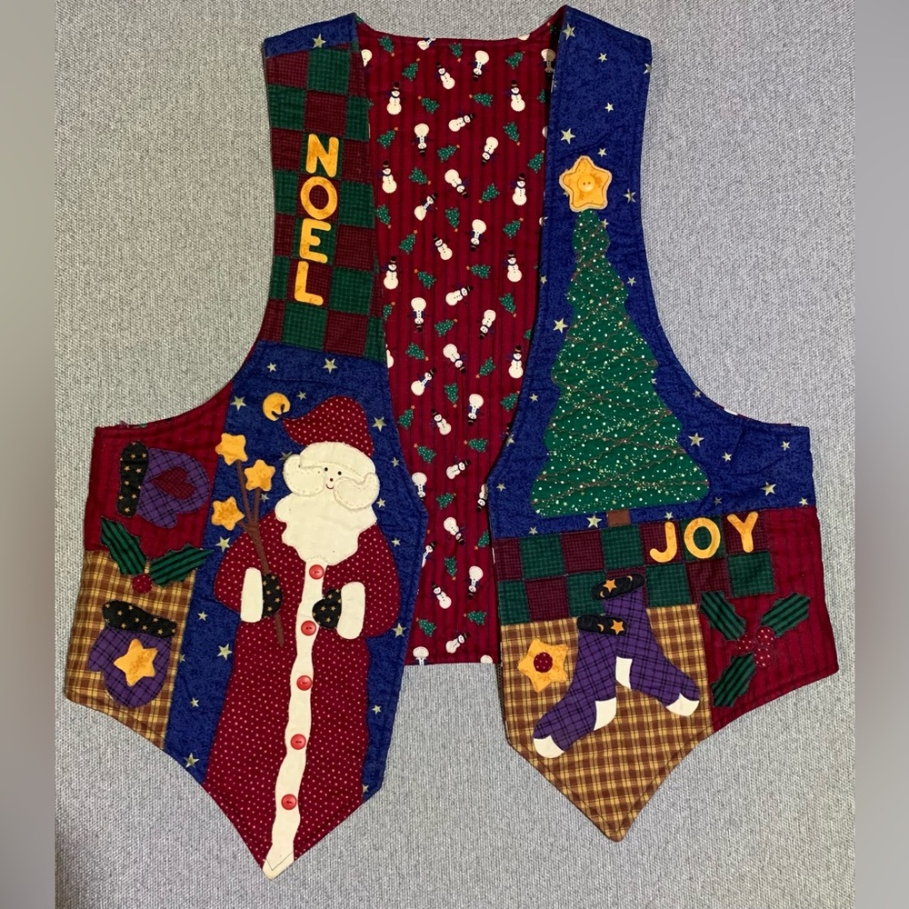 Vintage Handmade Christmas Vest Santa-Snowman-Multicolor